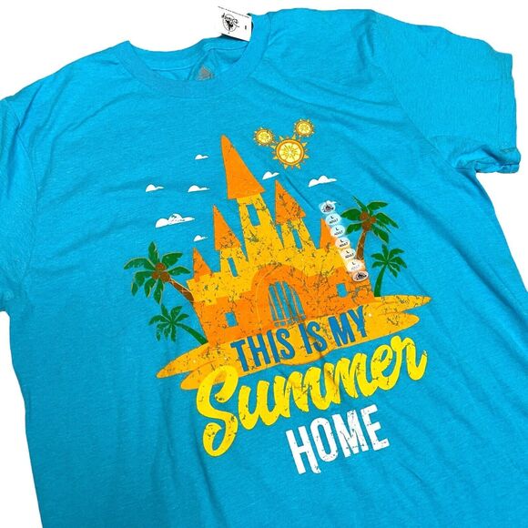 Disney Other - Disney Parks T-Shirt Mens L Blue Summer Home Castle Ears World Logo Fun Vacation